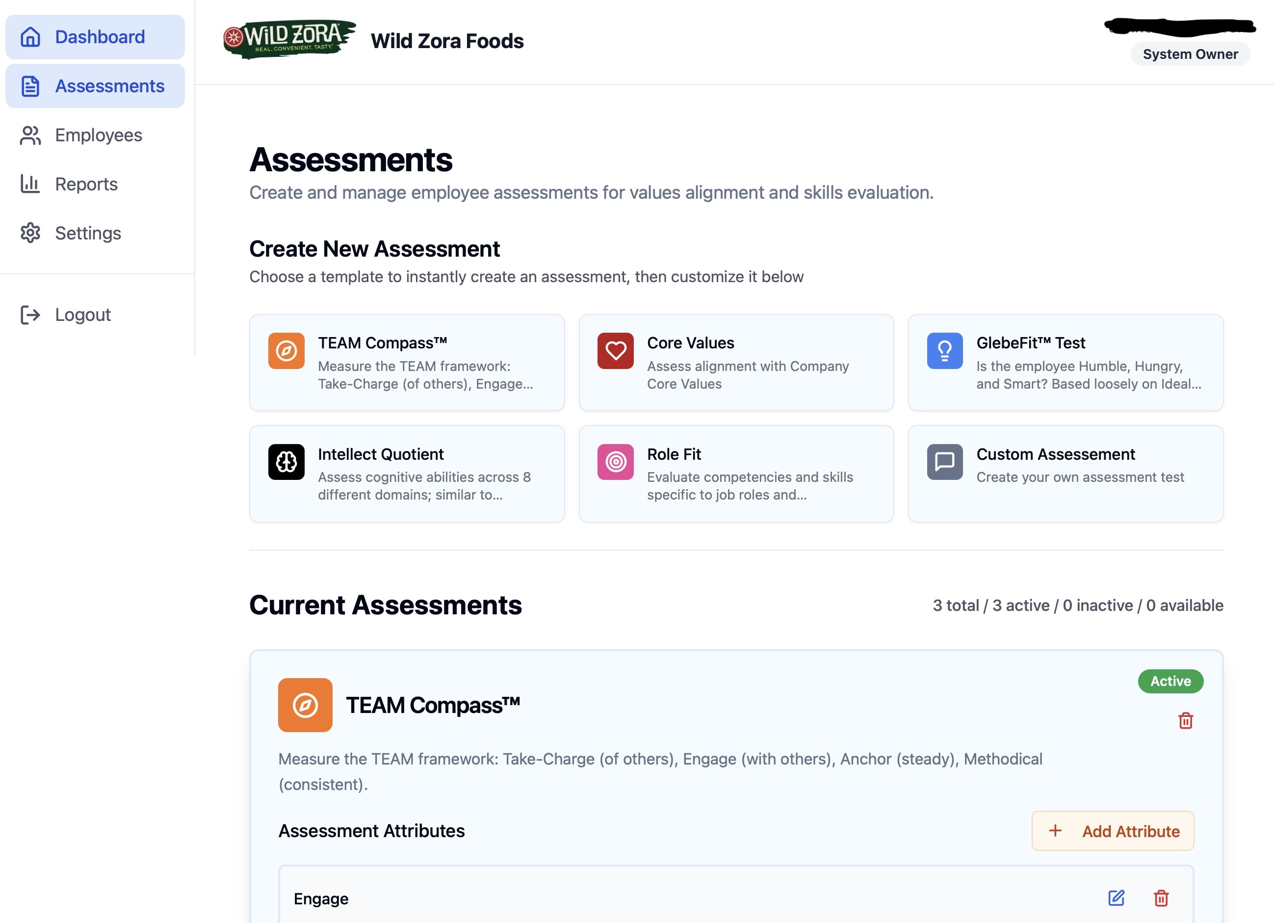 Assessment creation interface with templates