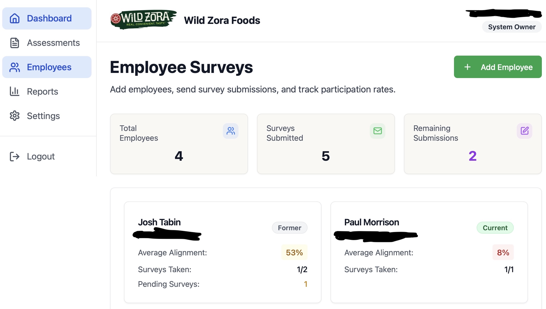 Employee management and survey distribution